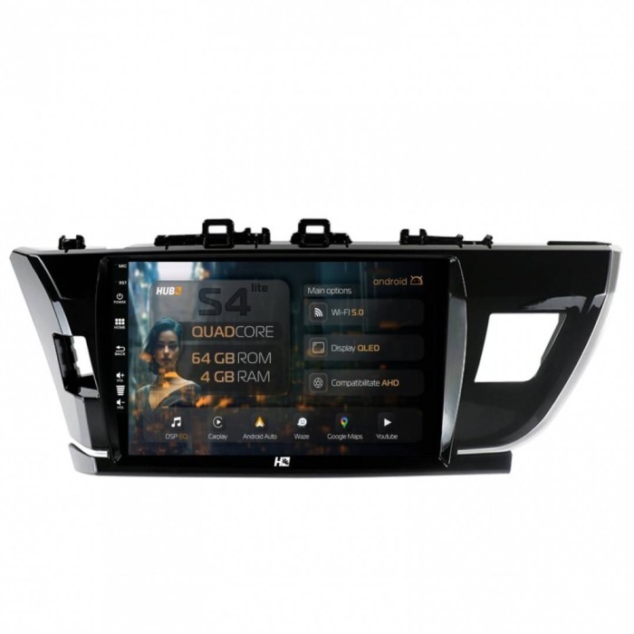 Navigatie Toyota Corolla (2012-2016) 4GB RAM Android 13 Quadcore DSP GPS Wi-FI Carplay Android Auto USB Bluetooth Waze Touchscreen 10.1 Inch