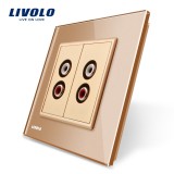 Cumpara ieftin Priza dubla audio Livolo aurie cu rama din sticla eleganta