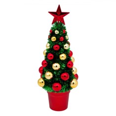 Brad Decorativ Crăciun, Tinsel, Globuri Aurii și Roșii, 31 cm, Multicolor