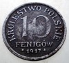 Moneda Polonia 10 Fenigow 1917, Ocupatie Germana, WWI, F.179, Fier, 21mm