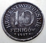 Moneda Polonia 10 Fenigow 1917, Ocupatie Germana, WWI, F.179, Fier, 21mm