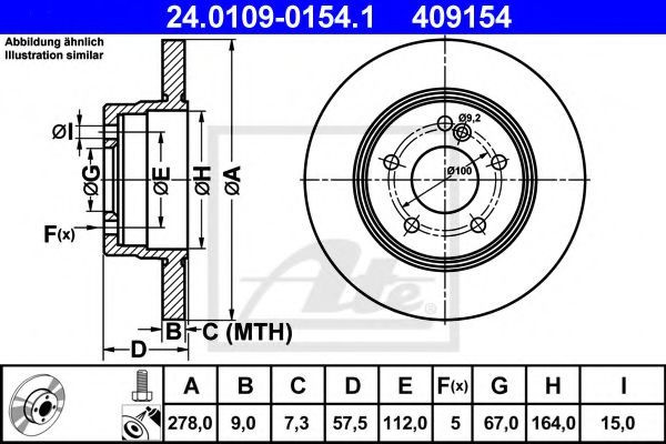Disc frana MERCEDES C-CLASS T-Model (S204) (2007 - 2014) ATE 24.0109-0154.1