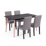 Set Sufragerie Leziter Verona 150 4+1 Masa Negru 150cm Blat MDF Scaune Gri Piele Sintetica