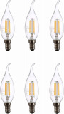 6 Becuri LED vintage cu filament TEKLED C35 Tail, forma de flacara, Economie de energie 4W, echivalent cu un bec de 40W -CA NOU