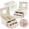 Cutie de bijuterii, caseta organizator tip valiza crem, multiple compartimente, Jollymag, PD49K