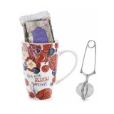 Cumpara ieftin Set cana portelan multicolor, infuzor ceai, pliculet ceai in cutie cadou &Oslash; 8,5 cm x 13,5 H, 13,5 H, 450 ml
