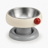 Bol din Inox pentru Pisici și C&acirc;ini, Bază &Icirc;nălțată, Crem/Gri