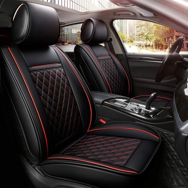 2 x LUX Huse Scaune pentru Masini Auto Universal Negru Rosu Eco Piele