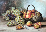 Cumpara ieftin Nina Bozga-Coş cu fructe, pictură veche &icirc;n ulei, Natura statica, Realism
