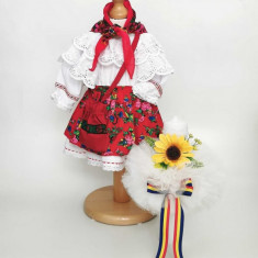 Set Botez Traditional , Costum Traditional Fetite Floral - 2 piese costumas si lumanare