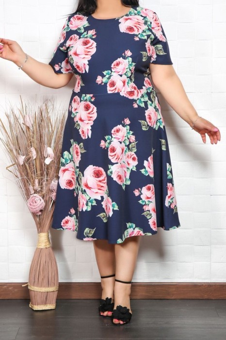 Rochie in clos cu imprimeu Gloris Roze - 54Marimea