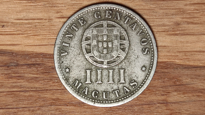 Angola - moneda de colectie rara - 4 macutas 1928 - stare buna, tiraj 500k