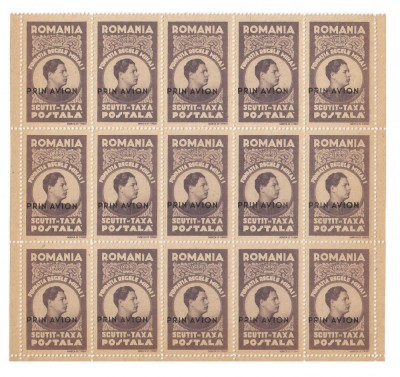 Romania, LP V.7a/1947, Fundatia Carol-supr. negru, h. gri, dant., bloc 15, MNH foto