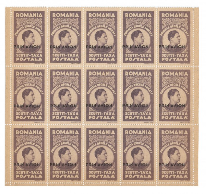 Romania, LP V.7a/1947, Fundatia Carol-supr. negru, h. gri, dant., bloc 15, MNH
