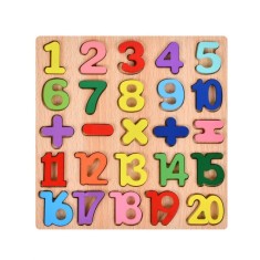 Tabla montessori, flippy, din lemn, educatie timpurie cifre, 25 piese lemn, +18 luni, 20 x 20 cm, vopsea pe baza de apa, multicolor