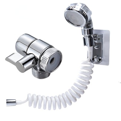 Set extensie de dus, flippy, pentru baterie baie sau bucatarie, 4 piese, filtru de ioni negativi, furtun flexibil de 1.5 metri, argintiu foto