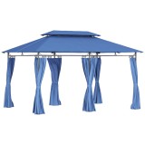 Outsunny Tonelă de grădină 3 x 4 m cort de recepție cu 6 draperii detașabile și acoperiș dublu pentru patio, festival, albastru &icirc;nchis | Aosom Romania