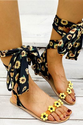 CH31-192 Sandale cu bretele din material floral si prindere prin legare foto