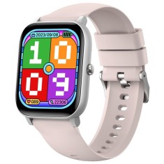 Smartwatch iSEN C09, Silver, Curea TPU Roz, 1.85 TFT, Ritm Cardiac, Tensiune Arteriala, Oxigen in Sange (SpO2), ECG, 7 Moduri Sport, Notificari Apelur