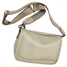 Geanta din piele naturala pentru dama, BUSY LDY&amp;GTM&reg; Emma, curea umar motiv traditional, Gri/bej