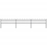 VidaXL Gard de grădină cu v&acirc;rf curbat, negru, 5,1 x 0,6 m, oțel