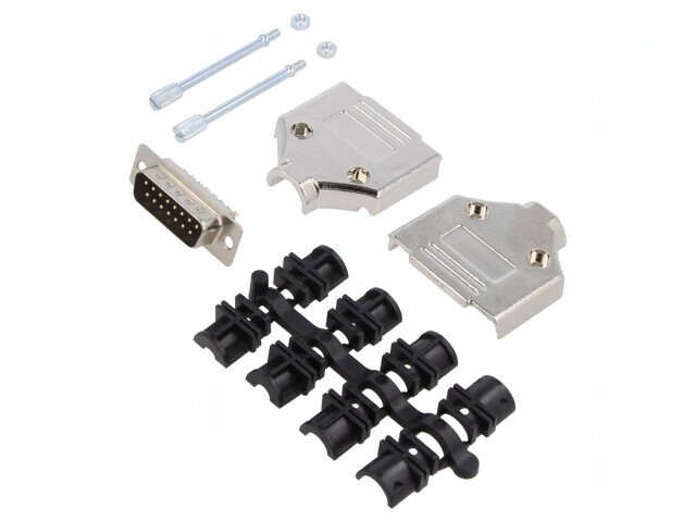 Mufă D-Sub 15 Pin Tată pe Cablu Drept pentru Lipire - Set Complet