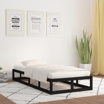 Cadru de pat mic single 2FT6, negru, 75x190 cm, lemn masiv foto