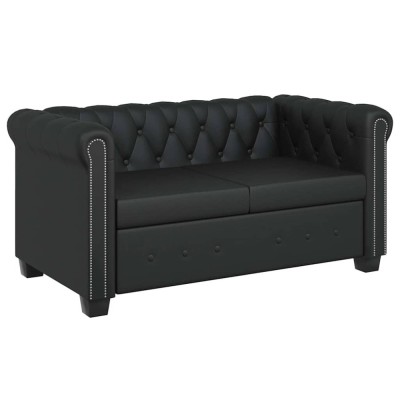 vidaXL Canapea Chesterfield cu 2 locuri, piele artificială, negru foto