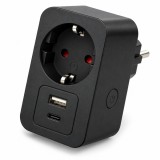 Priza inteligenta Wi-Fi neagra 16A cu USB-A, USB-C si Tuya Smart Life