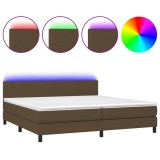 Cumpara ieftin Pat cu arcuri, saltea si LED, maro inchis, 200x200 cm, textil
