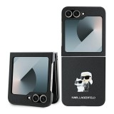 Husa originala Samsung Galaxy Z Flip6 Karl Lagerfeld Saffiano, Karl&amp;Choupette Metal Pin, negru, KLHCZF6SAPKCNPK