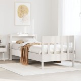 VidaXL Cadru de pat fără saltea, alb, 90x200 cm, lemn masiv pin