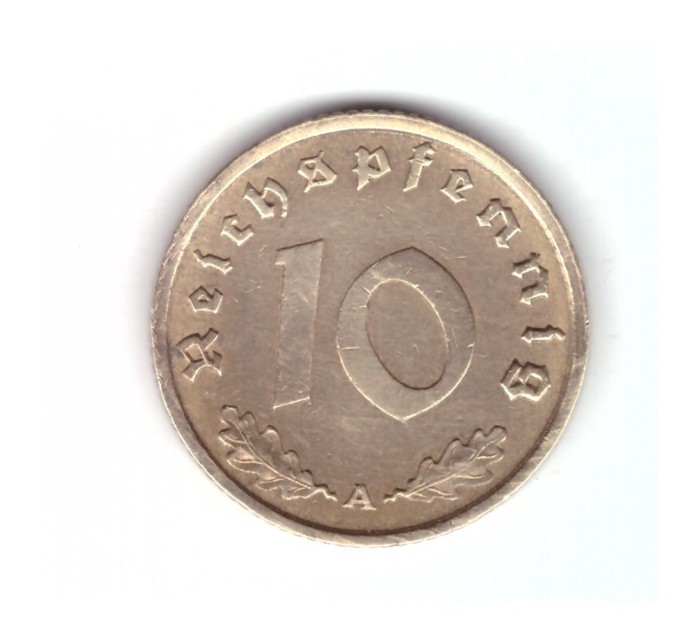 Moneda Germania 10 pfennig 1938 A, stare buna, curata