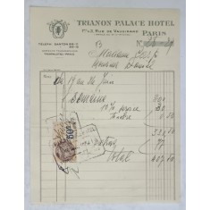 13.CHITANTA ELIBERATA FAMILIILOR DOCTORULUI CONSTANTIN DANIEL SI ANTON CARP , DE HOTELUL &#039; TRIANON PALACE &#039; DIN PARIS , 1932