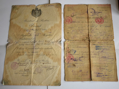 Certificat dispensa si Brevet Crucea Comemorativa Primul Razboi Mondial barete foto