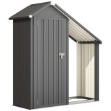 Outsunny Șopron Exterior pentru Lemne cu Dulap pentru Unelte, 0,77 m&sup2;, 150x66x162 cm, Din Oțel Galvanizat, Gri &Icirc;nchis | Aosom Romania