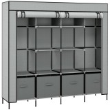 HOMCOM Dulap Portabil din Material Textil și Oțel, Garderobă cu 10 Rafturi, 4 Sertare și 2 Bare, 166x42,5x169,5 cm, Gri | Aosom Romania