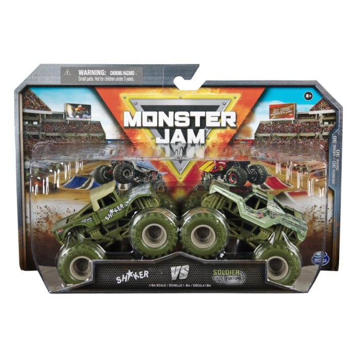 MONSTER JAM SET 2 MASINUTE METALICE SHAKER SI SOLDIER FORTUNE SCARA 1 LA 64 SuperHeroes ToysZone