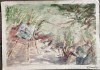 Lucrare Ana Teodorescu, Sevalet in natura, tehnica mixa pe carton subțire 30 x 20 / arta romaneasca / semnatura / foarte decorativ, Pastel, Abstract