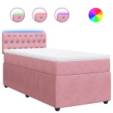 Cumpara ieftin Pat box spring cu saltea, roz, 90x200 cm, catifea