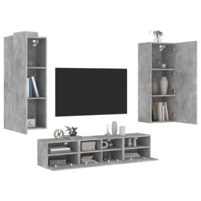 vidaXL Unități TV de perete, 5 piese, gri beton, lemn prelucrat 3216542 foto