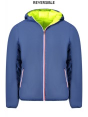Geaca cu doua fete barbati, cu 2 buzunare exterioare, cu gluga, logo, albastru si verde, S