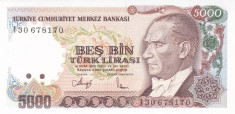 Bancnota Turcia 5.000 Lire (1990) - P198 UNC foto