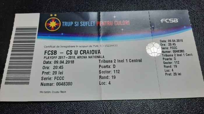 Bilet FCSB - CS U Craiova