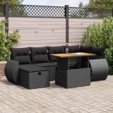 vidaXL Set mobilier grădină perne 8 piese negru, poliratan/lemn acacia 3328056