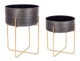 Cumpara ieftin Set 2 suporturi flori aluminiu auriu negru Varanasi 32.5x41 cm, 36.5x50 cm