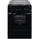 Aragaz Zanussi ZCG612K1BA, Gaz, 4 arzatoare, Grill, Autocuratare catalitica, Aprindere electrica, 59 l, 60 cm, Negru