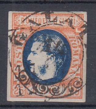 ROMANIA 1869 LP 28 REGELE CAROL I CU FAVORITI 25 BANI STAMPILAT GALATI foto