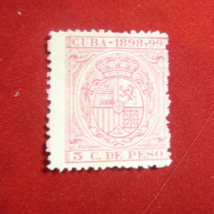 Timbru fiscal postal Cuba-3C de peso 1898-1899 -Stema , fara guma
