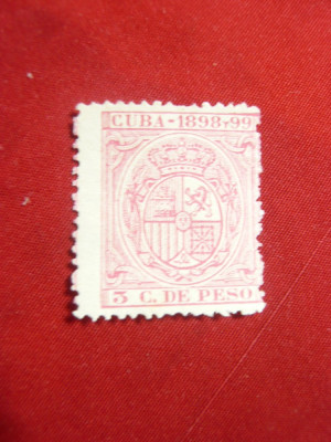 Timbru fiscal postal Cuba-3C de peso 1898-1899 -Stema , fara guma foto